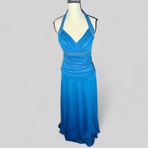 Mariposa Teal Formal‎ Halter Gown Size Medium